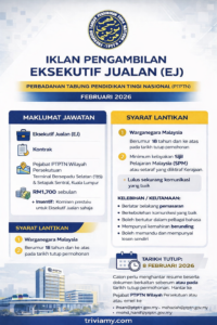 Jawatan Kosong PTPTN Februari 2026 / Gaji Bermula RM1,700.00 2 Jawatan Kosong PTPTN Februari 2026 Eksekutif Jualan