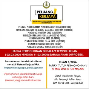 Jawatan Kosong SPA Negeri Perak 2026 ~ Pelbagai Jawatan Dibuka! 2 spa negeri perak