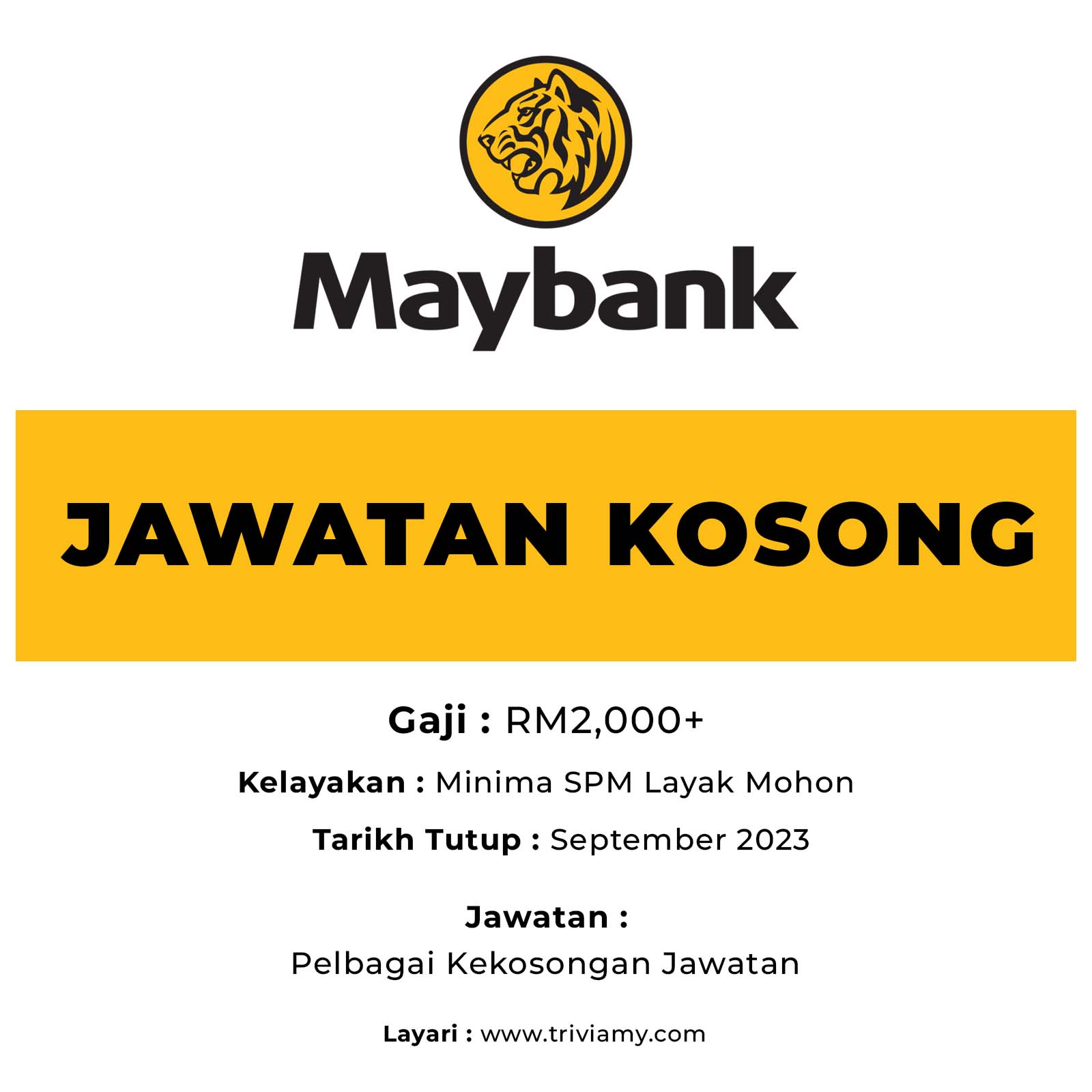 Jawatan Kosong Maybank September 2023