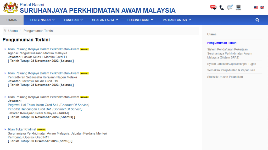 Jawatan Kosong Suruhanjaya Perkhidmatan Awam Malaysia (SPA9)