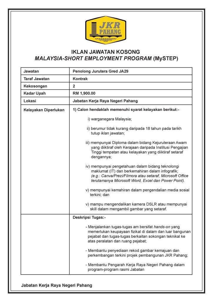 Jawatan Kosong Jabatan Kerja Raya (JKR)