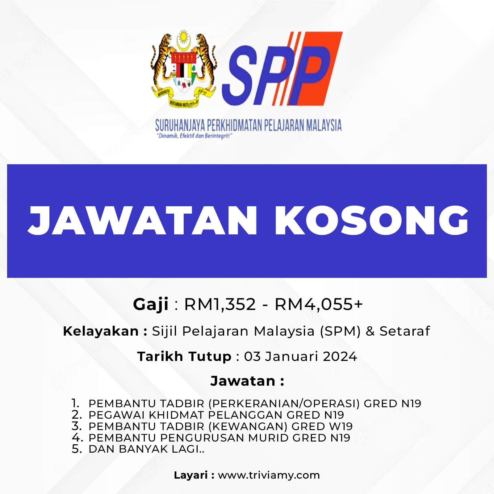 Jawatan Kosong Suruhanjaya Perkhidmatan Pendidikan (SPP)