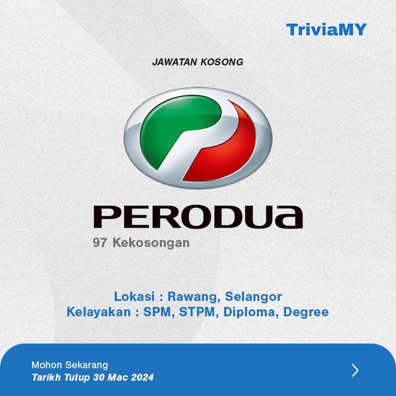 Jawatan Kosong PERODUA MANUFACTURING SDN BHD April 2024 : Kelayakan Minima SPM