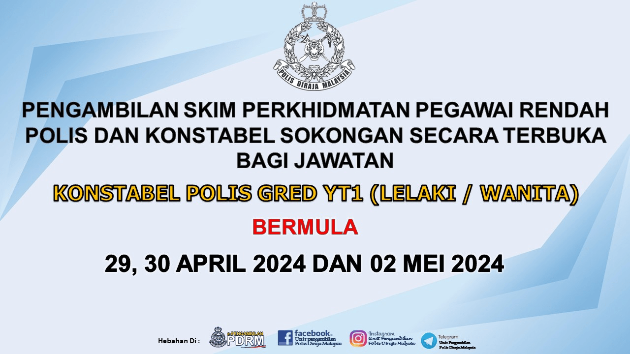 Jawatan Kosong Konstable Polis: Kelayakan PMR April 2024