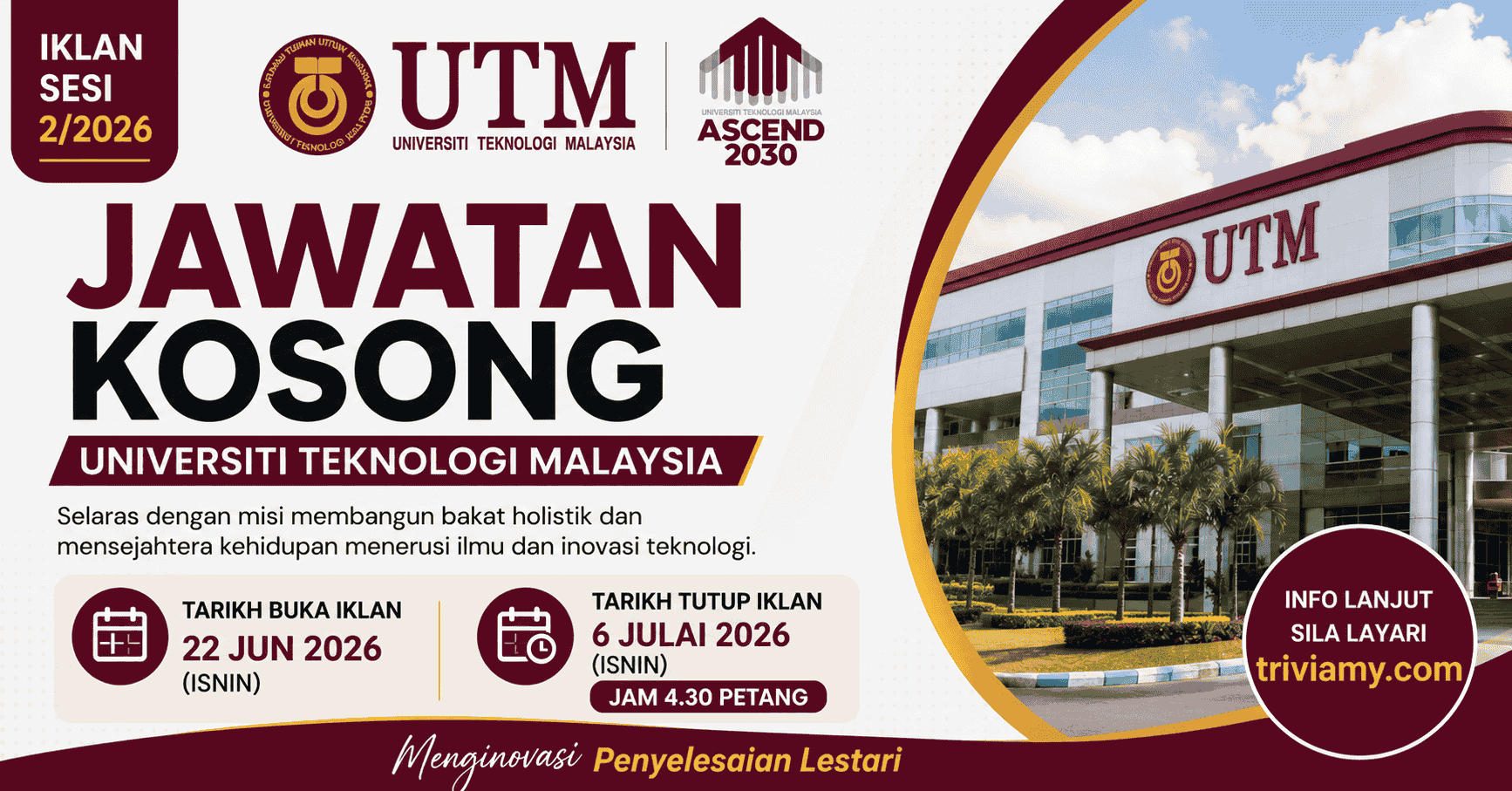 Jawatan Kosong UTM Jun 2026: Pelbagai Kekosongan Tetap dan Kontrak! 1 UTM
